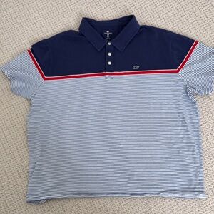 Vineyard Vines Striped Polo in Navy and Red